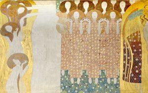 Fragment of Gustav Klimt's "Chorus of Angels" Beethoven Frieze at the Vienna Secession. Photo: Art with me! e.U., 2019