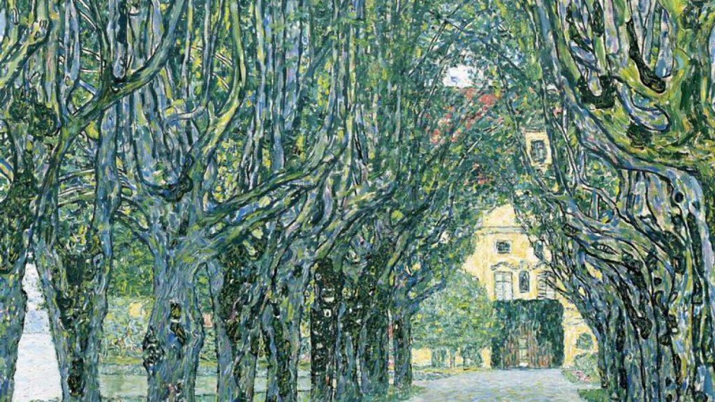 A fragment of Gustav Klimt's painting "The Alley of Schlosskammer Palace at Athersee" in the collection of Dvlorez Belvedere. Photo: wikiart.org.