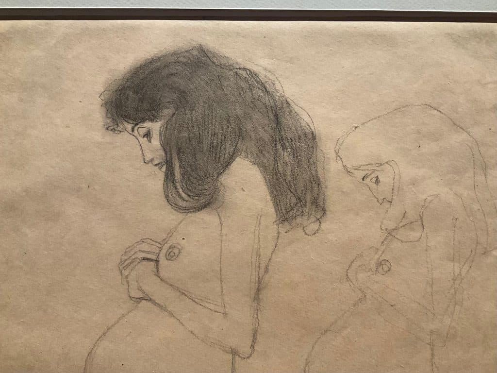 Густав Климт | Эскиз к картине "Надежда I", 1902 г. на выставке в Альбертине Модерн в июле 2022 года
